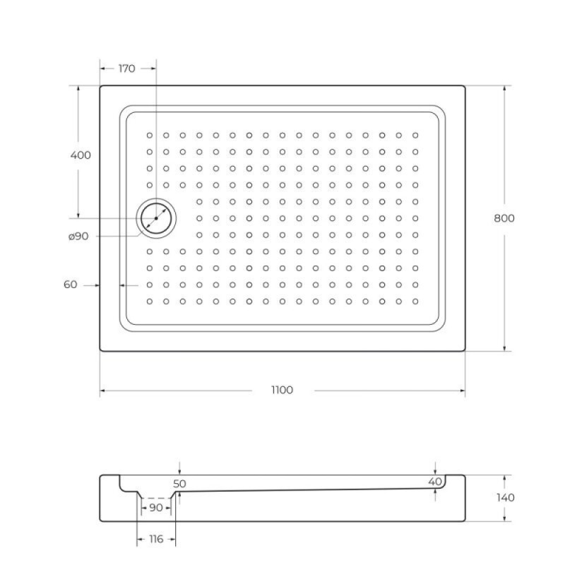 Поддон акриловый Cezares TRAY-A-AH-110/80-15-W, с сифоном в комплекте