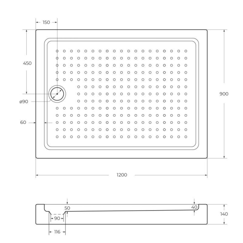 Поддон акриловый Cezares TRAY-A-AH-120/90-15-W0, без сифона