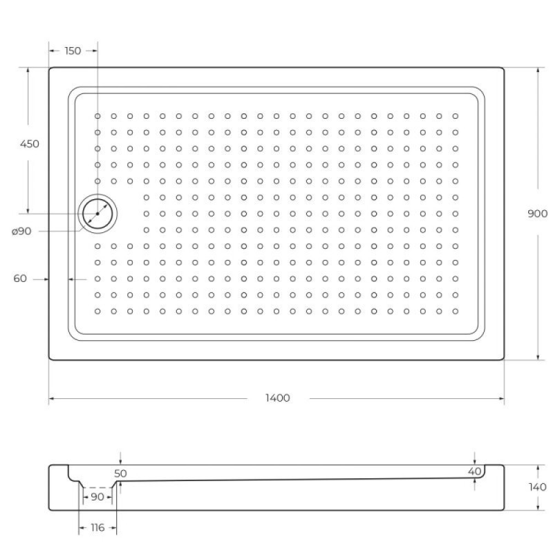 Поддон акриловый Cezares TRAY-A-AH-140/90-15-W, с сифоном в комплекте