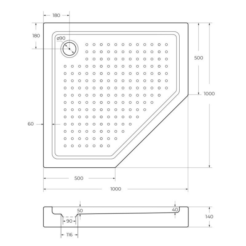 Поддон акриловый Cezares TRAY-A-P-100-15-W, с сифоном в комплекте