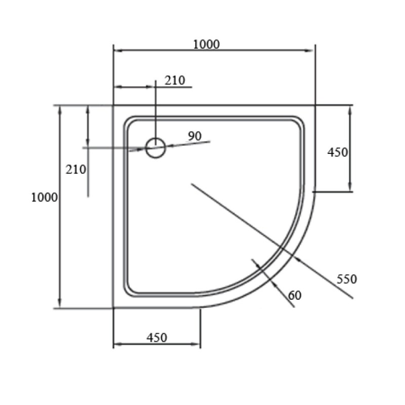 Поддон акриловый Cezares TRAY-A-R-100-550-15-W0