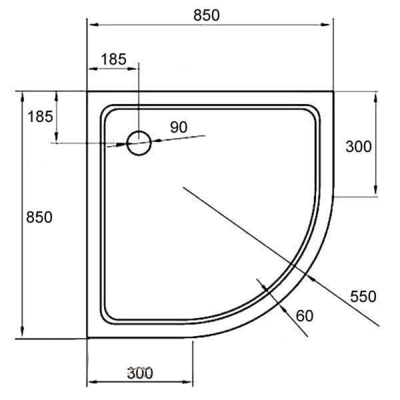 Поддон акриловый Cezares 85 x 85 мм, TRAY-A-R-85-550-15-W