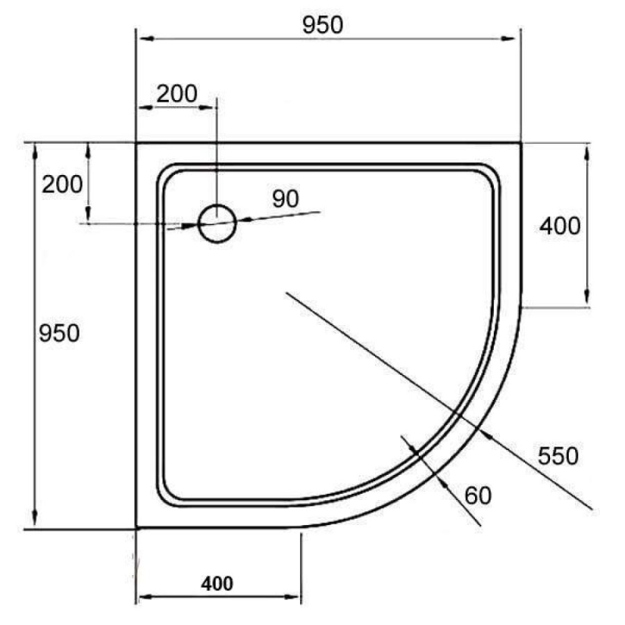Поддон акриловый Cezares 95 x 95 мм, TRAY-A-R-95-550-15-W