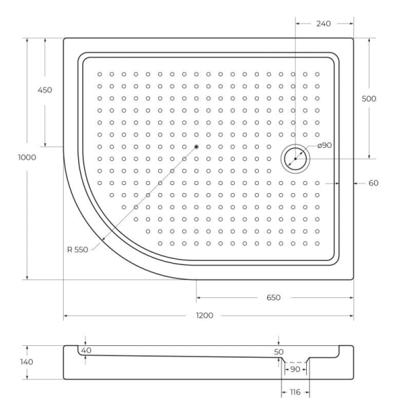 Поддон акриловый Cezares TRAY-A-RH-120/100-550-15-W
