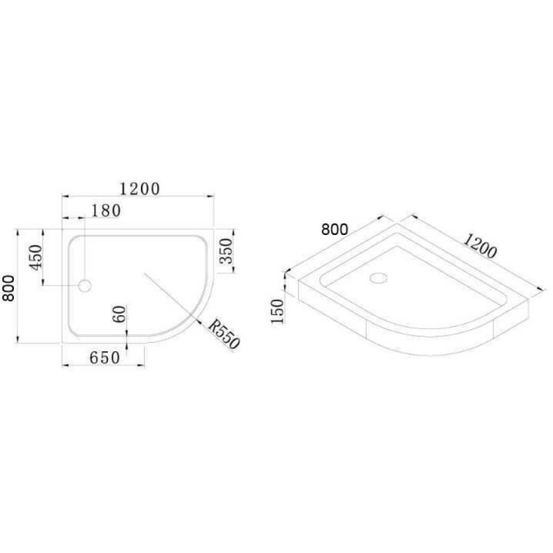 Поддон акриловый Cezares TRAY-A-RH-120/80-550-15-W без сифона