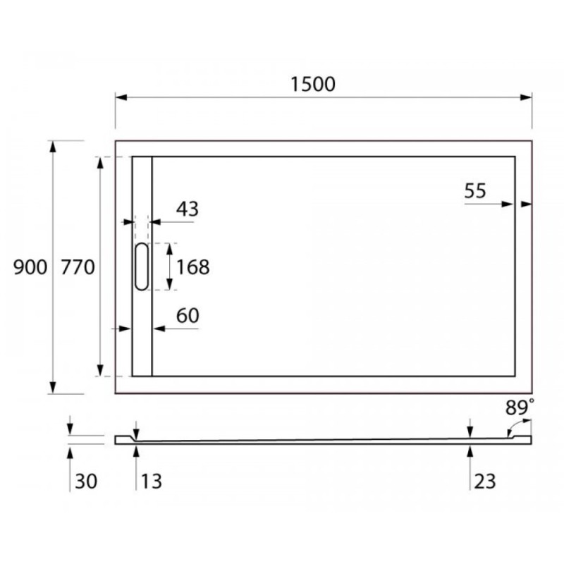 Душевой поддон Cezares Tray TRAY-AS-AH-150/90-30-W-AS 150 x 90 см из искусственного мрамора