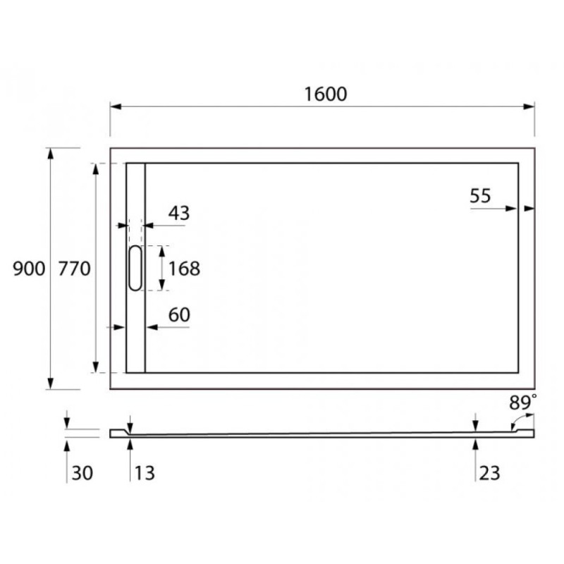 Душевой поддон Cezares Tray TRAY-AS-AH-160/90-30-W-AS 160 x 90 см из искусственного мрамора