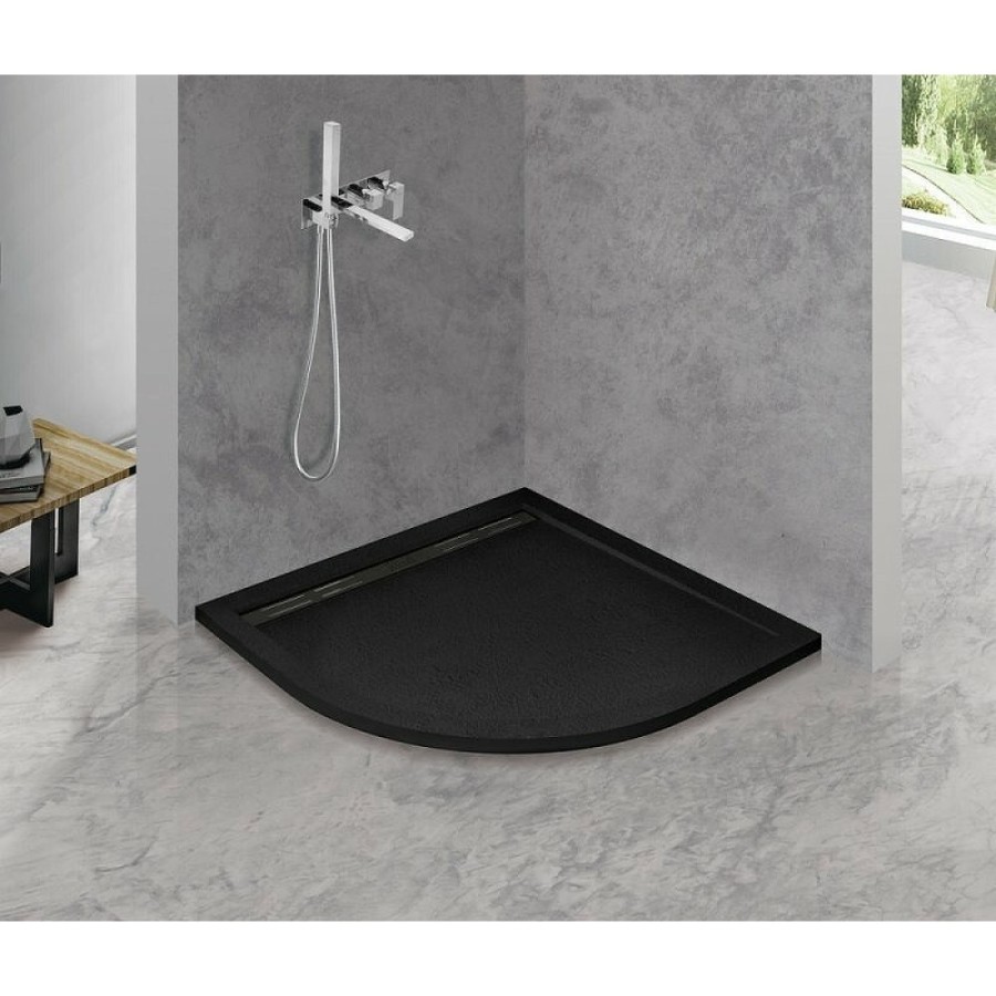 Душевой поддон Cezares Tray-AS-R-90-30-NERO, 90 х 90 см, четверть круга, искусственный камень, черный матовый