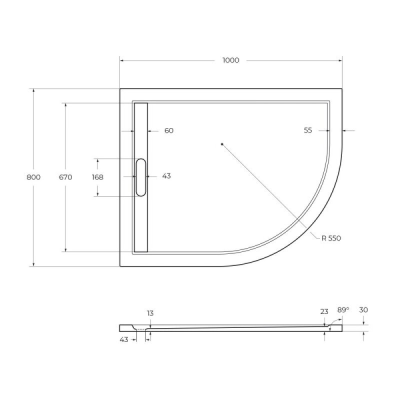 Душевой поддон Cezares TRAY-AS-RH-100/80-30-W-L, 100 х 80 см, асимметричный, искусственный камень, левый, белый