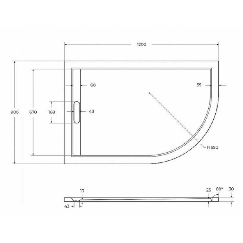 Душевой поддон Cezares TRAY-AS-RH-120/80-30-W-L, 120 х 80 см, асимметричный, искусственный камень, белый