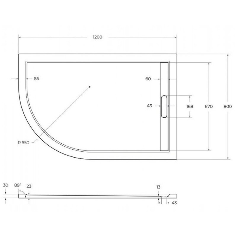 Душевой поддон Cezares Tray-AS-RH-120/80-30-W-R, 80 см, асимметричный, искусственный камень, белый
