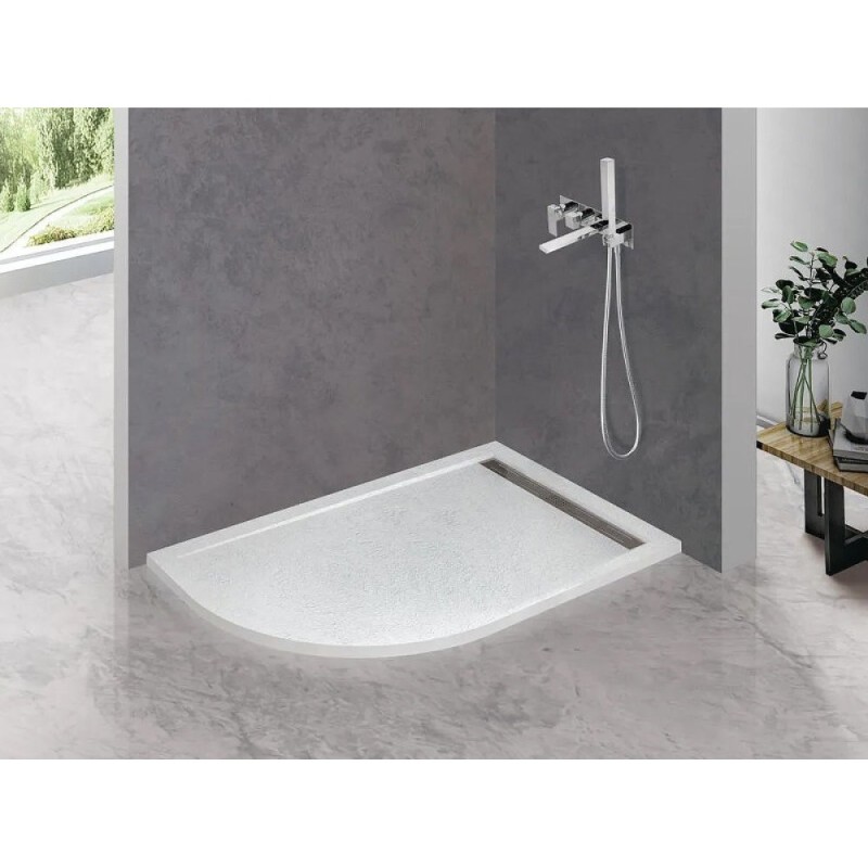 Душевой поддон Cezares Tray-AS-RH-120/80-30-W-R, 80 см, асимметричный, искусственный камень, белый