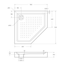 Душевой поддон BelBagno TRAY-BB-P-90-15-W, 90 x 90 см, акриловый, пятиугольный, с сифоном, белый