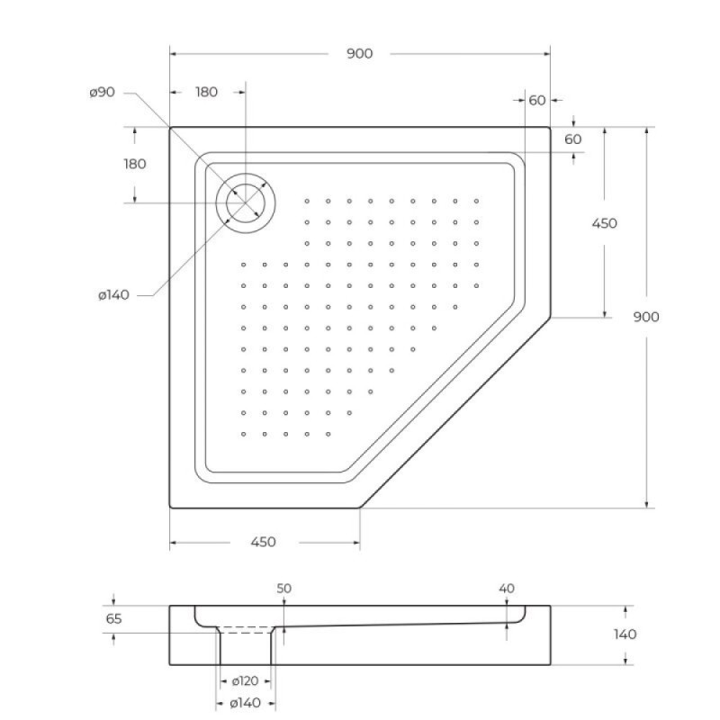 Душевой поддон BelBagno TRAY-BB-P-90-15-W, 90 x 90 см, акриловый, пятиугольный, с сифоном, белый