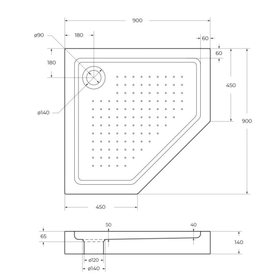 Душевой поддон BelBagno TRAY-BB-P-90-15-W, 90 x 90 см, акриловый, пятиугольный, с сифоном, белый
