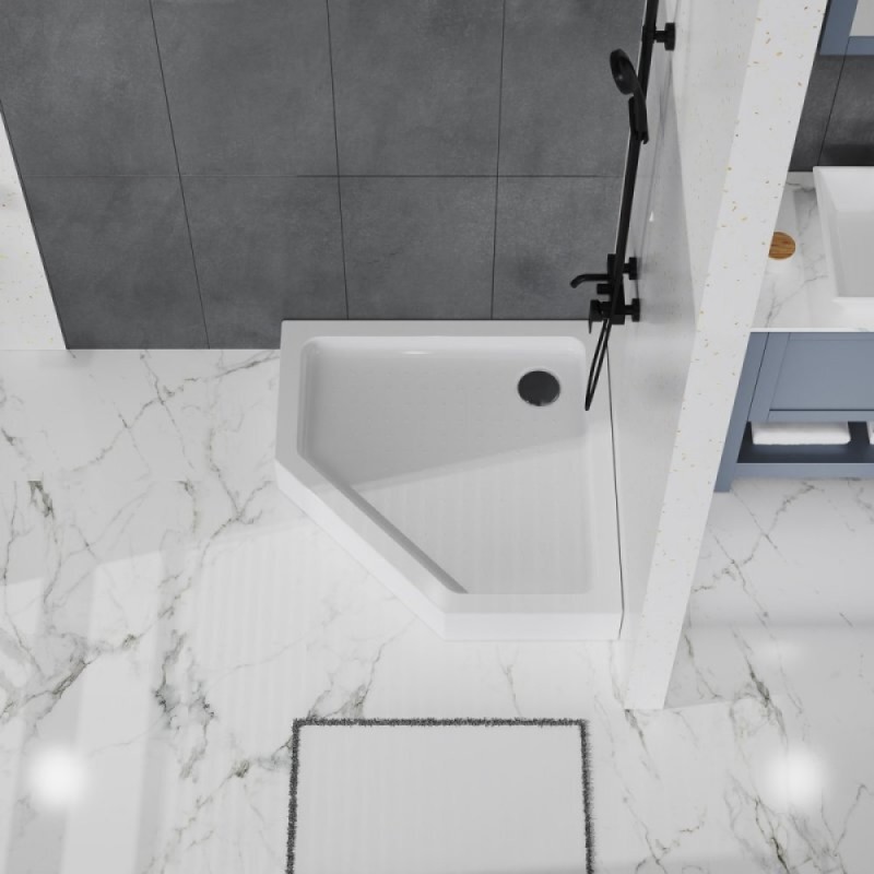 Душевой поддон BelBagno TRAY-BB-P-90-15-W, 90 x 90 см, акриловый, пятиугольный, с сифоном, белый
