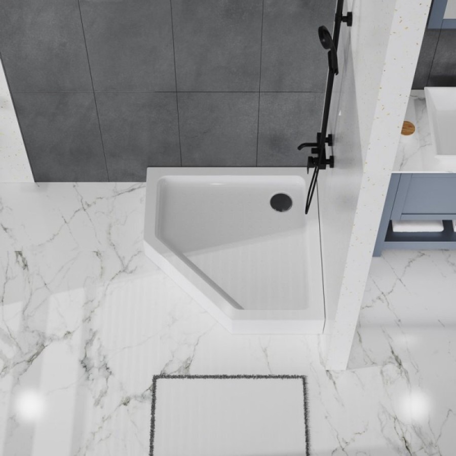 Душевой поддон BelBagno TRAY-BB-P-90-15-W, 90 x 90 см, акриловый, пятиугольный, с сифоном, белый