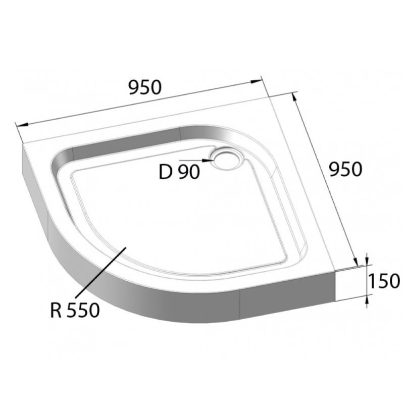 Душевой поддон BelBagno TRAY-BB-R-95-550-15-W 95 x 95 см с сифоном, четверть круга