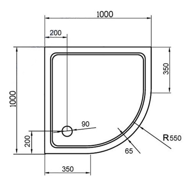 Поддон душевой Cezares TRAY-M-R-100-550-35-W, 100 x 100 см, из стеклокомпозита (SMC)