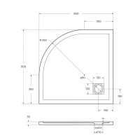Душевой поддон BelBagno Uno, TRAY-MR-UNO-R-90-550-35-NERO-CR, 90 х 90 см, четверть круга, с сифоном, черный матовый