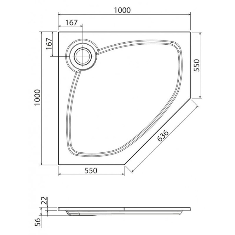 Поддон душевой Cezares Tray TRAY-S-P-100-56-W, 100 х 100 см, белый, из искусственного камня