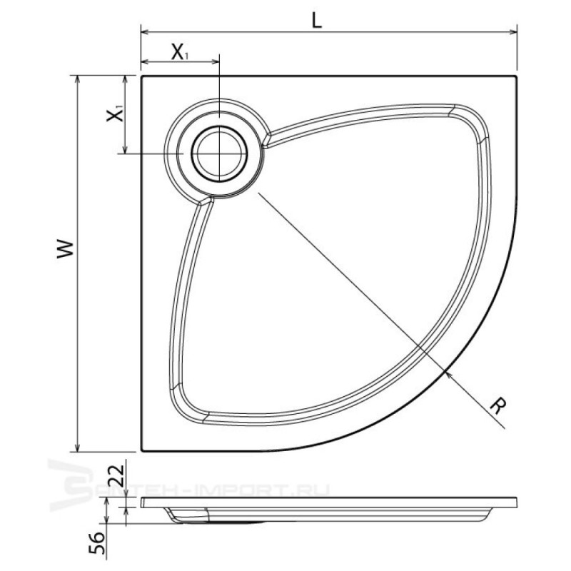 Поддон душевой Cezares Tray TRAY-S-R-90-550-56-W, 90 х 90 см, белый, из искусственного камня