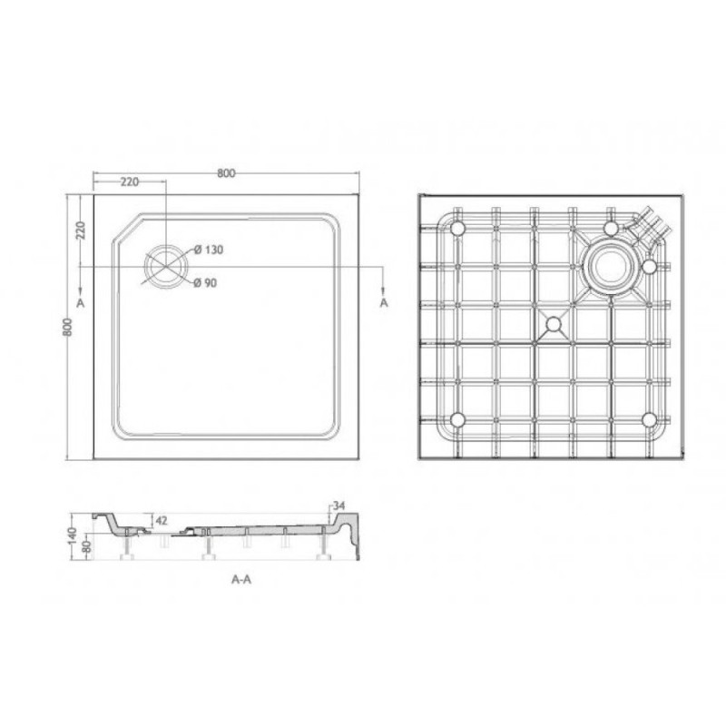 Душевой поддон Cezares Tray TRAY-SMC-A-80-550-150-W-SMC 80 x 80 см из стеклокомпозита (SMC)