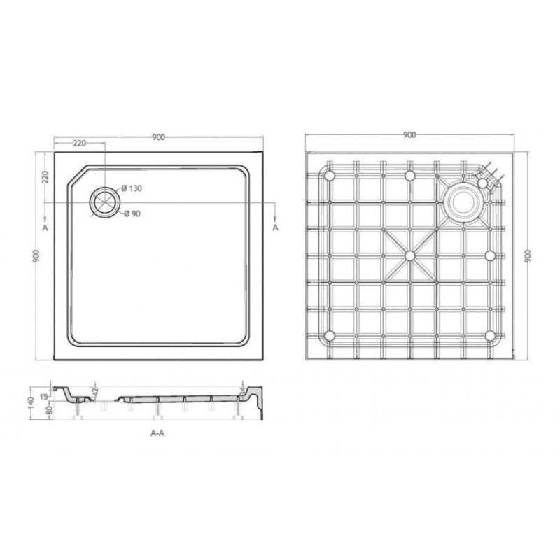 Душевой поддон Cezares Tray TRAY-SMC-A-90-550-150-W-SMC 90 x 90 см из стеклокомпозита (SMC)