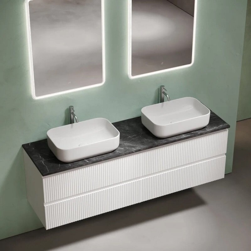 Столешница Sancos TT160A1X, 160 см, 2 отверстия под смеситель, керамогранит, цвет Black Sky
