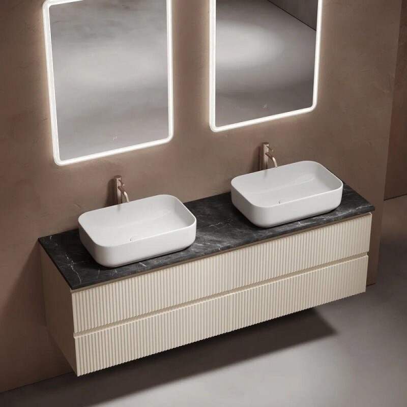 Столешница Sancos TT160A1X, 160 см, 2 отверстия под смеситель, керамогранит, цвет Black Sky