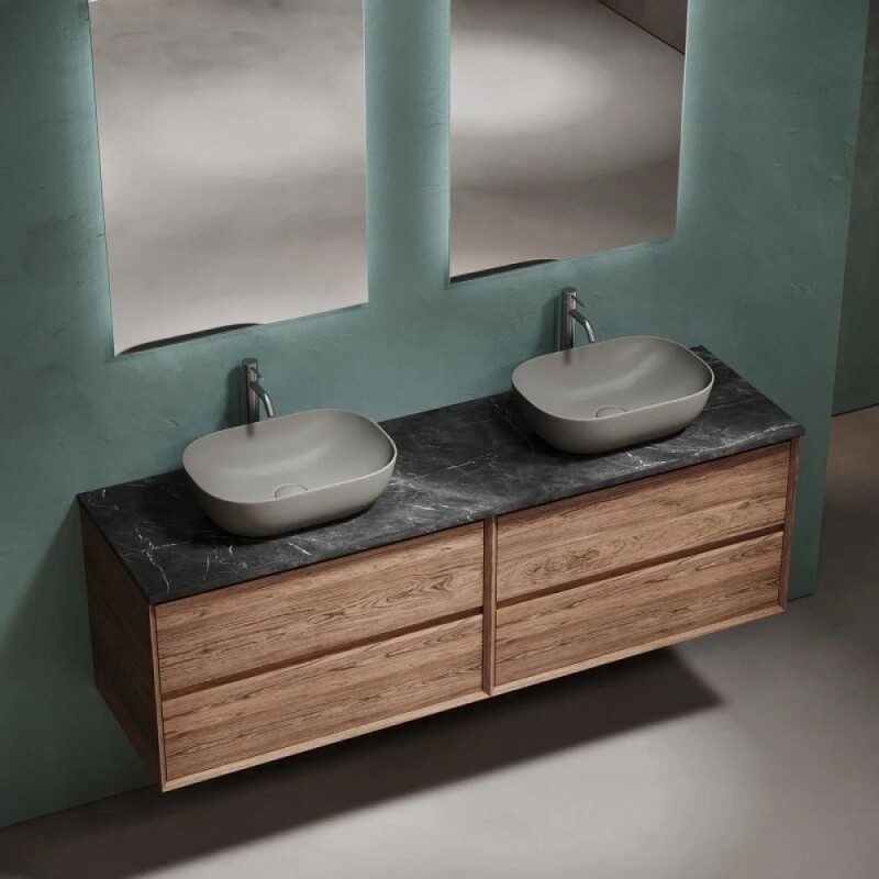 Столешница Sancos TT160A1X, 160 см, 2 отверстия под смеситель, керамогранит, цвет Black Sky