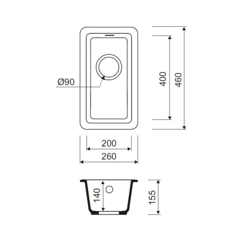 Мойка кухонная Iddis Tanto TU1W261i87, 26 см, искусственный камень, цвет белый