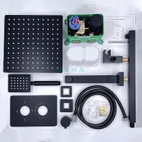 Душевая система ALMAes Weber TVZ-0808, термостатическая, с изливом, цвет черный матовый