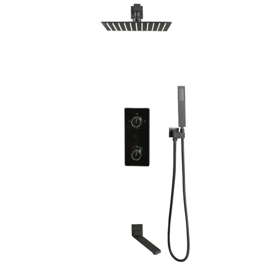 Душевая система ALMAes Tiber TVZ-8805, термостатическая, 3 потребителя, с изливом, цвет черный матовый