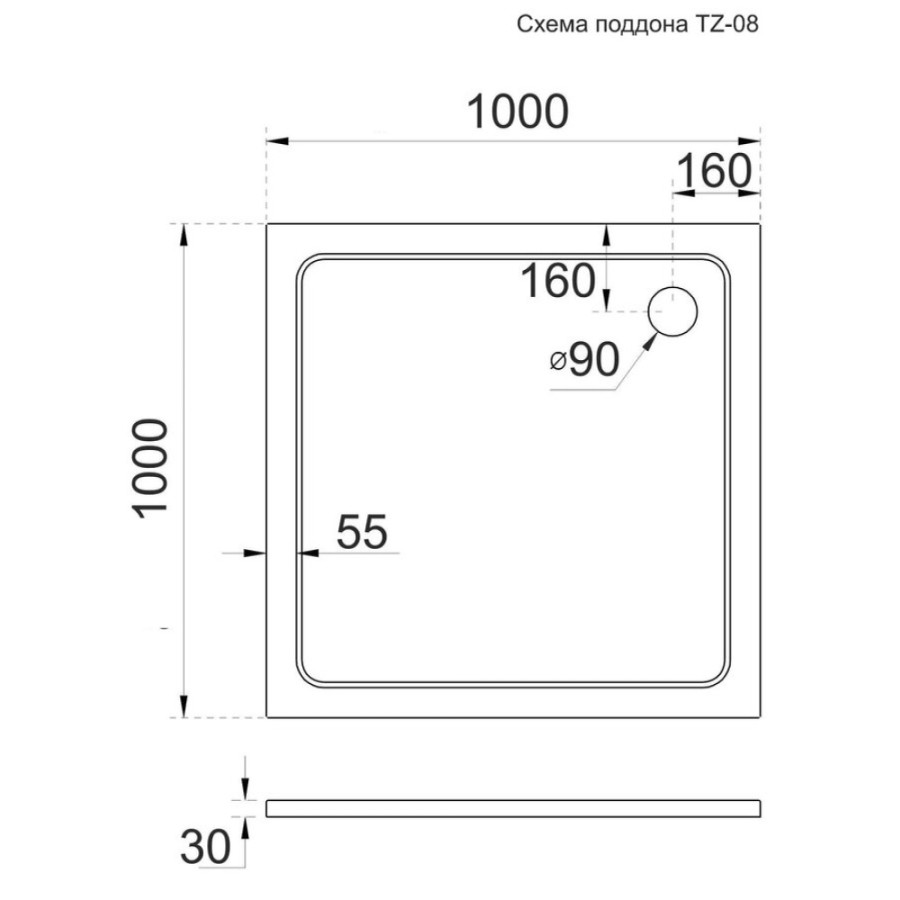 Душевой поддон Veconi Tezeo TZ08-100K-01-19C3 stone, 100 х 100 см, квадратный, белый глянцевый