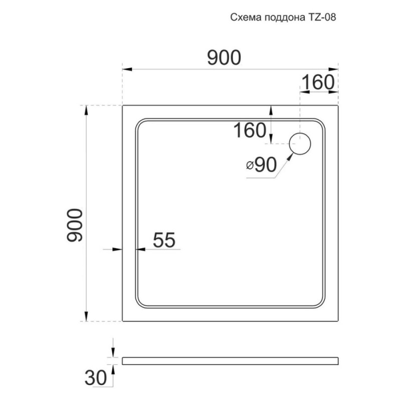 Душевой поддон Veconi Tezeo TZ08-90K-01-19C3 stone, 90 х 90 см, квадратный, белый глянцевый