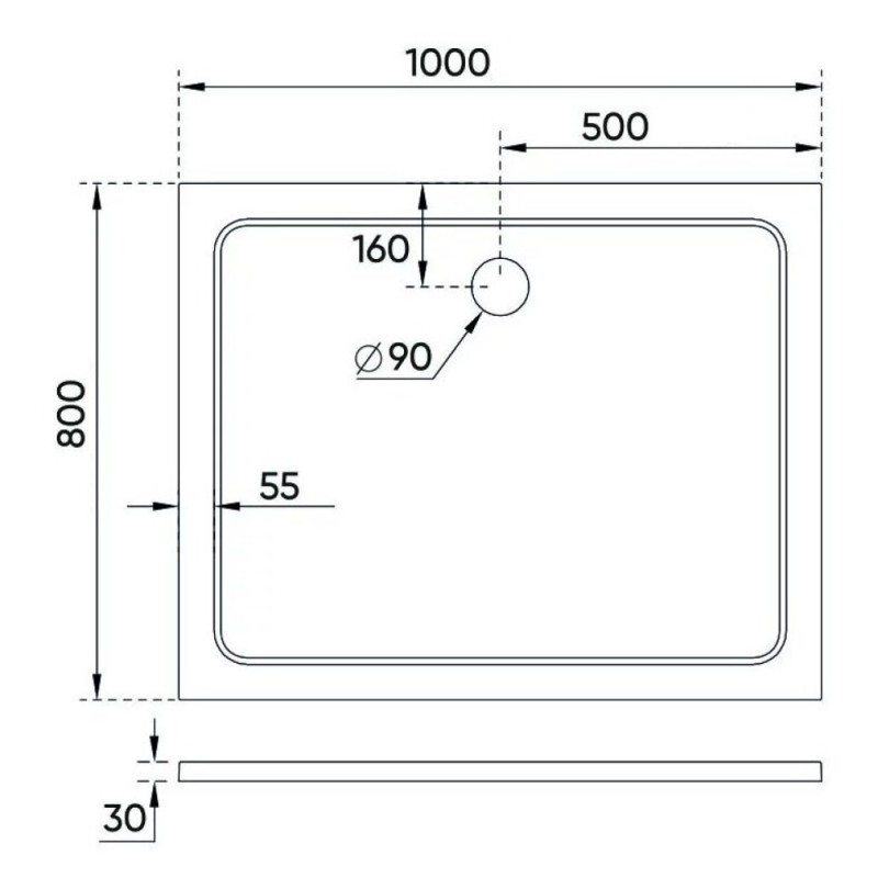 Душевой поддон Veconi Tezeo TZ09-10080PR-01-19C3 stone, 100 х 80 см, прямоугольный, белый глянцевый