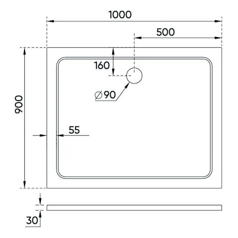 Душевой поддон Veconi Tezeo TZ09-10090PR-01-19C3 stone, 100 х 90 см, прямоугольный, белый глянцевый