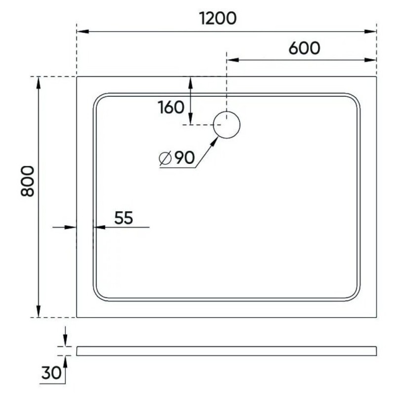 Душевой поддон Veconi Tezeo TZ09-12080PR-01-19C3 stone, 120 х 80 см, прямоугольный, белый глянцевый