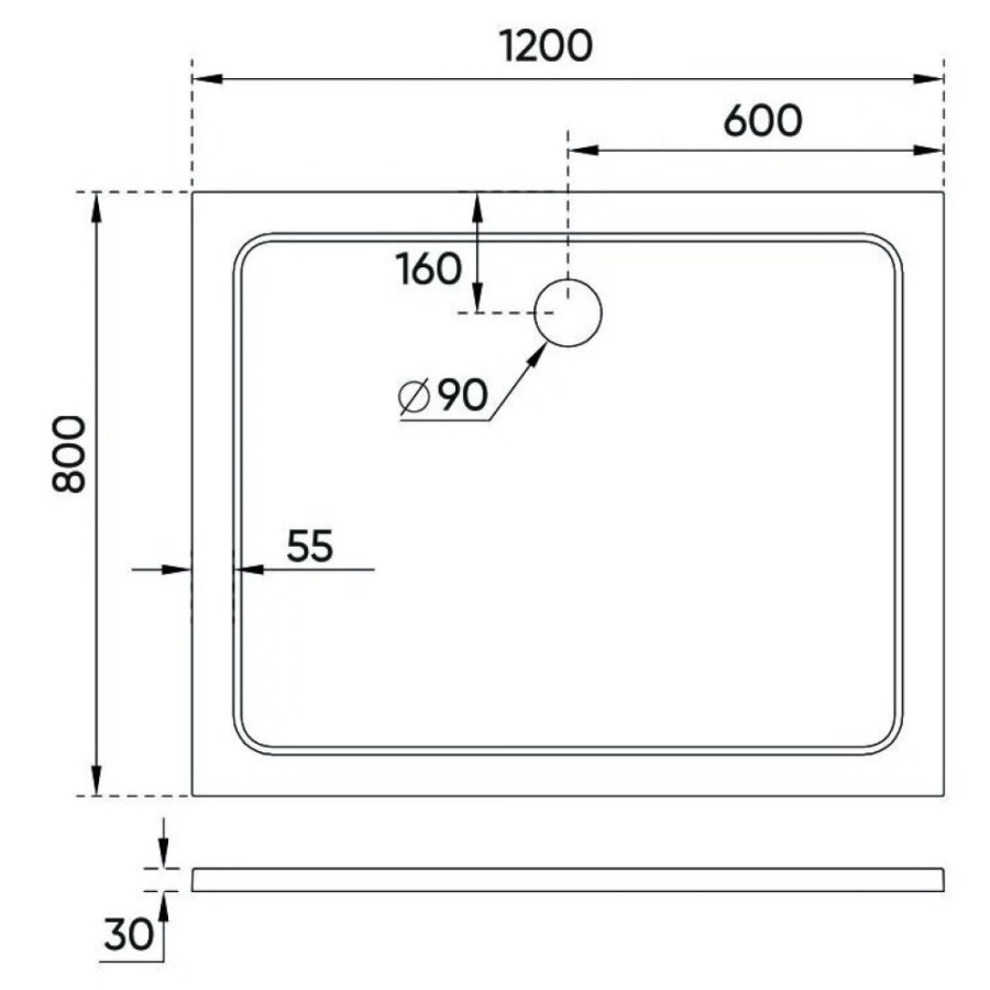 Душевой поддон Veconi Tezeo TZ09-12080PR-01-19C3 stone, 120 х 80 см, прямоугольный, белый глянцевый