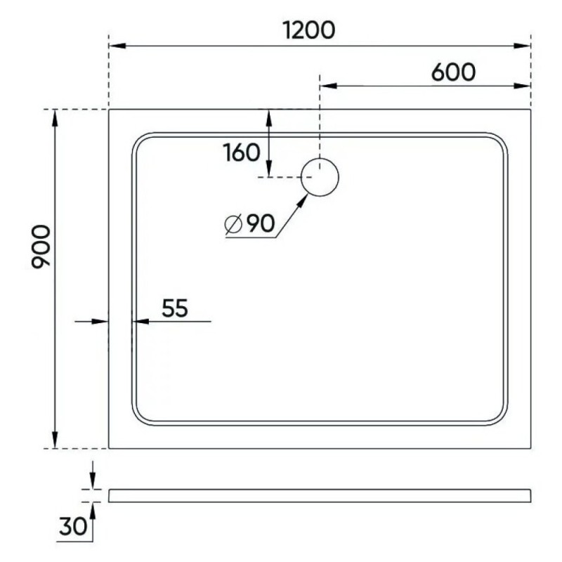 Душевой поддон Veconi Tezeo TZ09-12090PR-01-19C3 stone, 120 х 90 см, прямоугольный, белый глянцевый