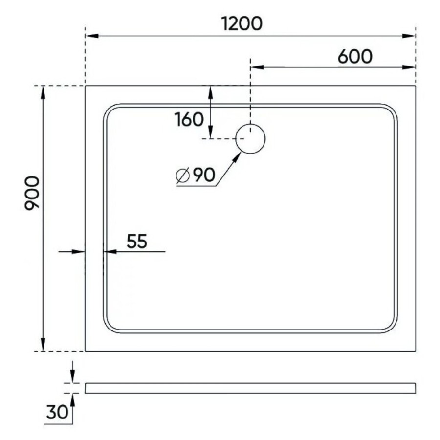 Душевой поддон Veconi Tezeo TZ09-12090PR-01-19C3 stone, 120 х 90 см, прямоугольный, белый глянцевый