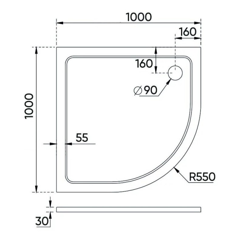 Душевой поддон Veconi Tezeo TZ10-100PL-01-19C3 stone, 100 х 100 см, четверть круга, белый глянцевый