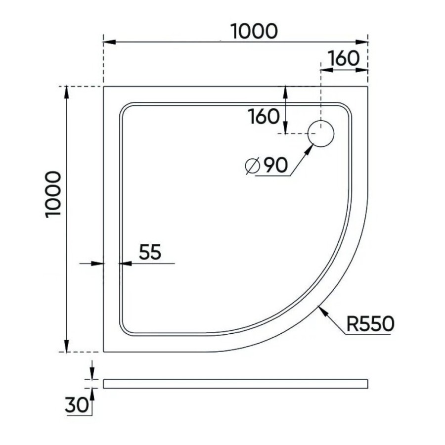 Душевой поддон Veconi Tezeo TZ10-100PL-01-19C3 stone, 100 х 100 см, четверть круга, белый глянцевый