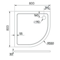 Душевой поддон Veconi Tezeo TZ10-80PL-01-19C3 stone, 80 х 80 см, четверть круга, белый глянцевый