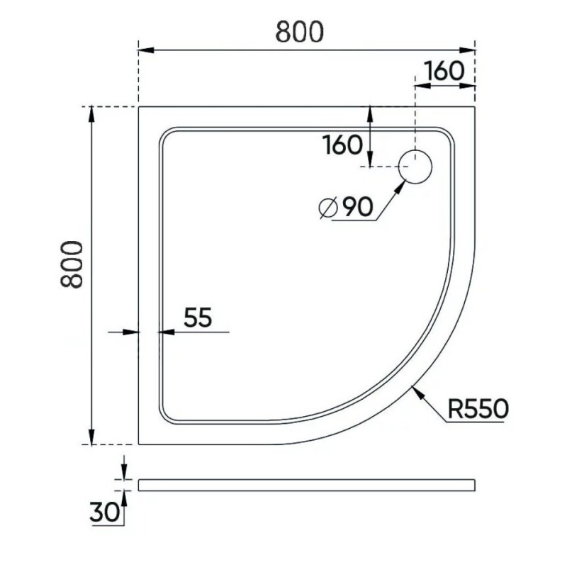 Душевой поддон Veconi Tezeo TZ10-80PL-01-19C3 stone, 80 х 80 см, четверть круга, белый глянцевый