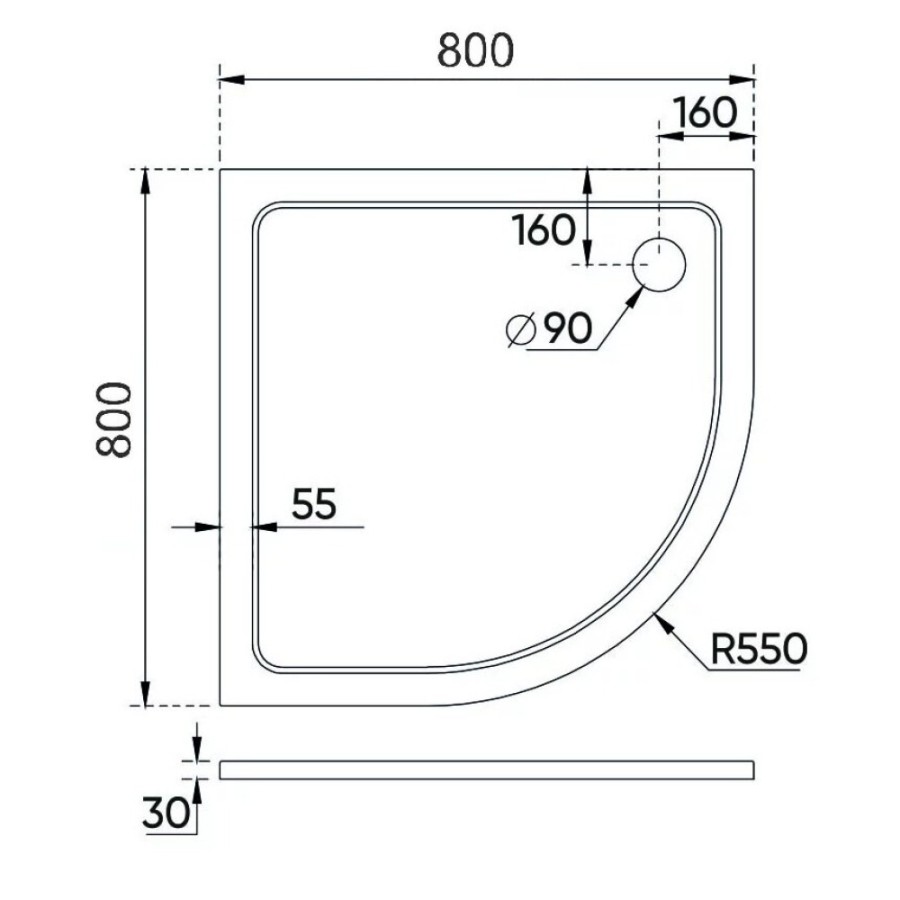 Душевой поддон Veconi Tezeo TZ10-80PL-01-19C3 stone, 80 х 80 см, четверть круга, белый глянцевый