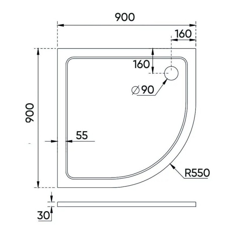 Душевой поддон Veconi Tezeo TZ10-90PL-01-19C3 stone, 90 х 90 см, четверть круга, белый глянцевый