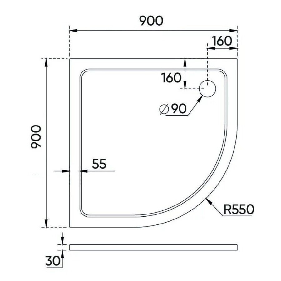 Душевой поддон Veconi Tezeo TZ10-90PL-01-19C3 stone, 90 х 90 см, четверть круга, белый глянцевый