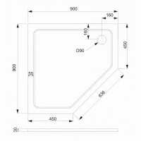 Душевой поддон Veconi Tezeo TZ12-90T-01-19C3 stone, 90 х 90 см, пятиугольный, белый глянцевый